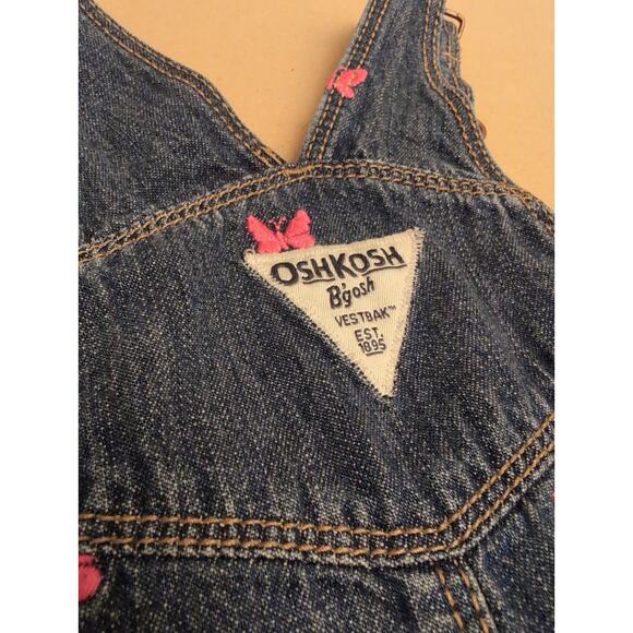 OshKosh B'gosh Rolled Embroidered Butterfly Denim Shortall 24 Months 100% Cotton - Picture 4 of 7